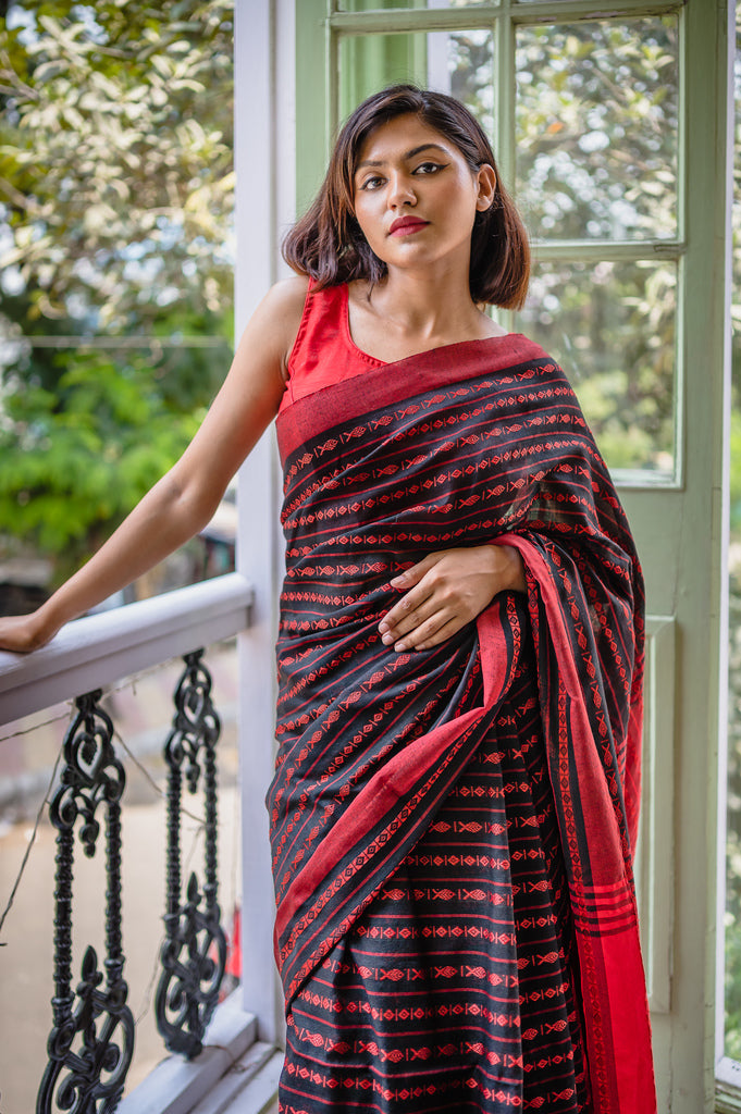 Buy Black and Red Digital Print Work Faux Chiffon Traditional Designer Saree  Online