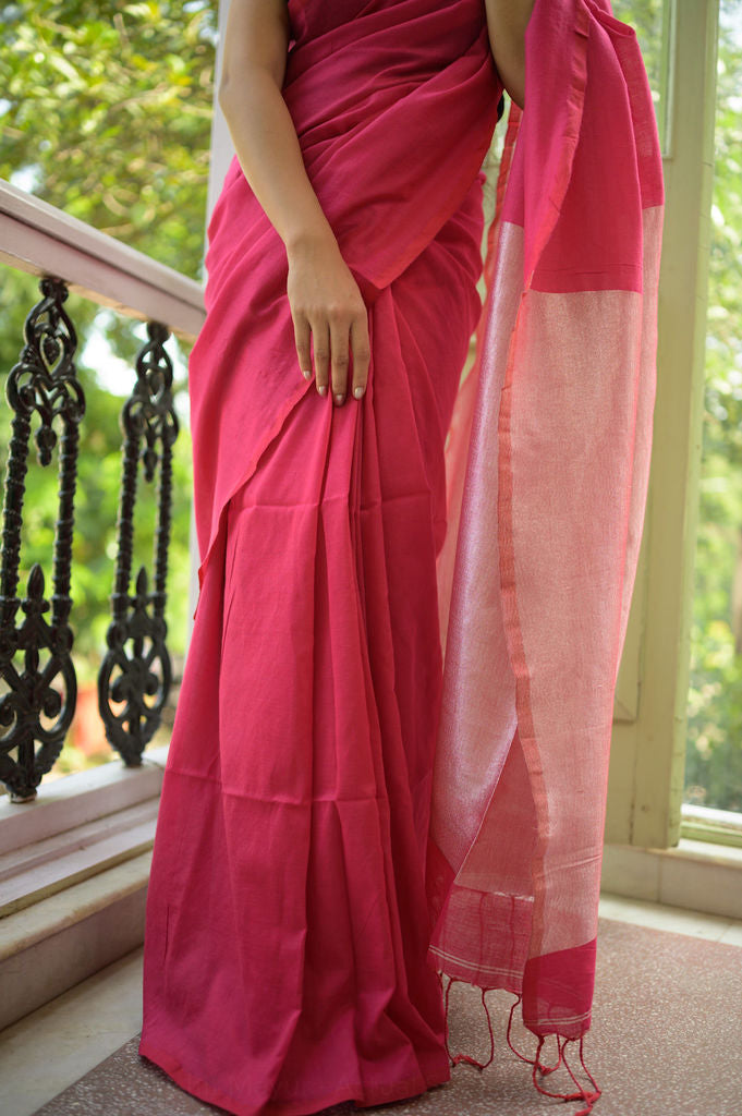 Queen Pink Soft Cotton Saree