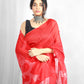Red Sequins Cotton Silk Saree
