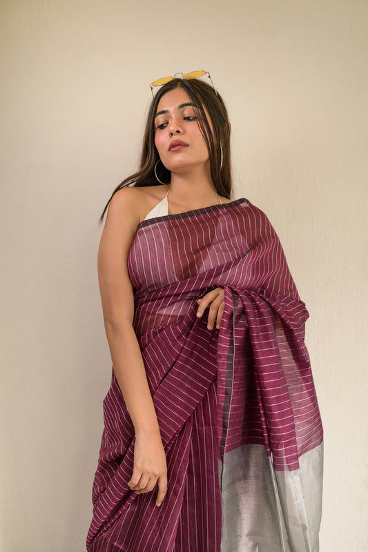 Magenta Cotton Silk Saree