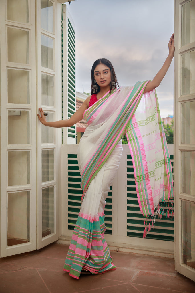 Buy Festival Wear White Weaving Silk Saree Online From Surat Wholesale Shop.